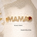 Golden MAMA pendant with clear stones and red heart gem for Mother's Day DIY jewelry - Bar Mama Letter (A0699mama)