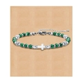 Green natural stone 4mm beaded bracelet with silver cross pendant and adjustable chain - Cross Pendant Style / With Card / Green Peacock Stone