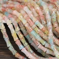 Bamboo-shaped multi-color glass beads with a crackle texture for DIY jewelry making - 6x12mm Marbled Yellow Blue Red (1Pc)