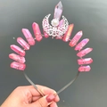 Handmade pink crystal quartz crown headband with silver crescent moon and pearl detail - Crown Hairband / Pink