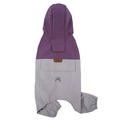 Impermeabile per cani viola e grigio con cappuccio, coulisse regolabile e quattro zampe - M / Viola Grigio
