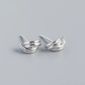 Minimalist S925 sterling silver knotted stud earrings with triple interwoven wire design - 925 Silver / Platinum Silver (with Plastic Ear Nuts)