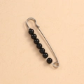 Silver waist cincher safety pin with seven black pearls for clothing adjustment - 7.5cm 7 Black Beads Silver