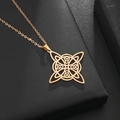 Nordic Celtic knot titanium steel necklace in gold finish on black display stand - Gold