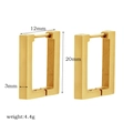 Detail showing 18k gold plated geometric hoop earrings dimensions 12x20mm and weight - Gold Rectangular Hoop (TE6028-12-12)