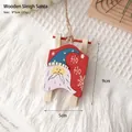 Wooden Santa Claus on red and white sleigh hanging ornament with rope, size 9x5cm - Wooden Sled Santa Claus