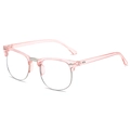 Pink transparent semi-rimless browline eyeglasses frame with silver metal accents - Transparent Pink Silver Frame