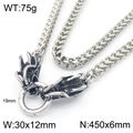 Collier tête de dragon argenté style punk pour hommes en acier titane durable - Tête de Lion Argentée / 45cm