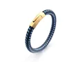 Men's double-layer braided leather bracelet in black and blue with gold magnetic clasp - Navy Blue Black Woven With Gold Clasp (KB100297-K)