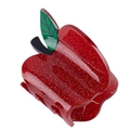 Sparkly red apple hair claw clip with green leaf detail and glitter finish - Red Apple
