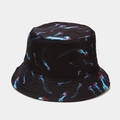 Reversible bucket hat with fluorescent blue and red jellyfish print on black fabric - Black Fluorescent Jellyfish