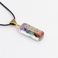 Macro shot of rectangular resin pendant with flower of life pattern and colorful stones - Flower Of Life Rectangle Style (NSN0062)