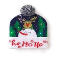 Gorro navideño de punto azul oscuro con luces LED, texto Ho Ho Ho y pompón de color - Azul Marino-HO HO HO