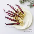 Set of 6 gold Christmas bells with red and green plaid ropes for tree decoration - Scottish Plaid (Standard)