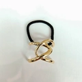 Irregular gold twisted metal charm on high elasticity black hair tie punk style accessory - 1056-13 (Twisted Design)