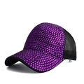 Close-up of shiny purple rhinestones on a breathable mesh baseball cap detail - Adjustable / Black Violet