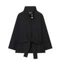 Veste courte noire en laine pour femme avec col montant, boutons dorés et ceinture - XS / Noir