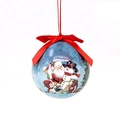 8cm foam Christmas ball ornament with Santa and Snowman illustrations and red ribbon - Blue Santa and Snowman