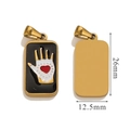 Pendentif tarot rectangulaire avec main en émail noir et cœur rouge doré - Cœur de Paume Noir