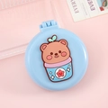 Blue folding hairbrush with cute 3D cartoon bear and built-in mirror for girls - Blue Potted Bear