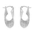 Macro detail of twisted silver hoop earrings with a textured scale pattern and clasp - Twisted Texture Large Hoop / Silver