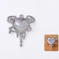 Iridescent white heart bow charm 23mm silver metal alloy DIY jewelry making accessory - Heart / Mabe Pearl Heart