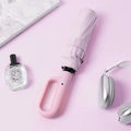 Lavender folding umbrella with a unique carabiner hook handle and matching matte finish - 20-ribbed Umbrella With Double-ring Buckle 105cm Diameter At The Base And A Light Pink Rotating Canopy. / Gift Box Not Included
