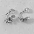 Sleek silver metal spiral hoop earrings with elegant petal design and silicone backs - Matte Silver Petal Shape Ear Clip
