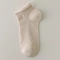 Breathable mesh cotton ankle socks with rolled cuffs in cream white color - One Size / Coconut Milk