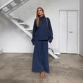 Set in maglia blu scuro con maglione oversize e pantaloni a gamba larga donna - S / Blu navy