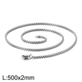 Zilveren vierkante parelketting van roestvrij staal, maat 500x2mm op witte achtergrond - Lengte 45cm / Breedte 2mm / Zilver
