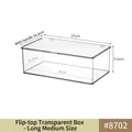 Transparent plastic fridge storage bin with lid and handle, size 27x16.2x9.5cm - Flip Lid Transparent Box - Long Medium - PET