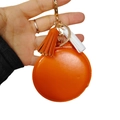 Orange round leather keychain with bicolor tassel and golden spring buckle - Orange With Tassels