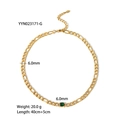 Collier maille Figaro en acier inoxydable doré 18K avec une pierre précieuse verte - Collier chaîne fine avec pierre précieuse verte (YYN023171-G)