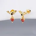 316L gold-plated steel Halloween bat earring with red heart and black crystal - 0.8mm Gauge x 6mm Length / Gold Bat Heart (Style 11)