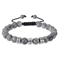 Customized men's braided bracelet with grey map stone beads and engraved name cylinders - Map Stone - 1 Name