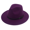 Classic dark purple wool fedora hat with a black leather band and silver buckle accessory - M(56-58cm) / Purple