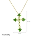 18k gold plated brass cross necklace pendant with green pear-shaped zirconia stones - Gold Pave Emerald Color Cross (20240108满绿)