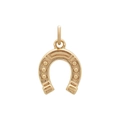 Polished golden horseshoe charm pendant with detailed grain texture for necklaces - Horseshoe 8mm