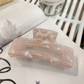 Pink marble acetate hair claw clip with large rectangular hollow design for thick hair - Pink Mica