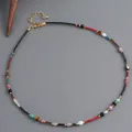 Ethnic bohemian beaded necklace with natural colorful stones and freshwater pearls - Colorful Pearl Hematite