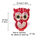 Hand-sewn owl sequin patch in red and pink colors, no adhesive back, 18.5x23.5cm size - Red Owl
