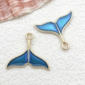 Golden whale tail pendant charms with blue enamel finish for DIY jewelry making - 1Pc Mermaid Tail 20x17mm