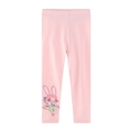 Pink cotton leggings for girls featuring a cute rabbit embroidery and elastic waist - 2T (Recommended Height 80-85cm) / Pink (1366)