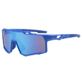 Blue sports sunglasses with polarized wrap around frame for cycling and hiking - Blue Frame Blue Lens
