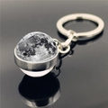Macro view of double-sided glass moon ball pendant with silver alloy key ring and detailed crater texture - Moon
