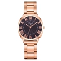 Fashion rose gold stainless steel watch for women with Roman numerals and sunray dial - Purple