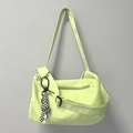 Sac de sport en nylon vert fluo avec pendentif damier en peluche amovible - Vert + Nœud