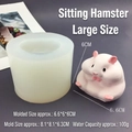 Detailed 3D hamster silicone mold with finished plaster casting and dimension specs - Large Sitting Hamster Mold (Semi-transparent)