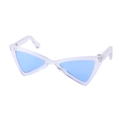 Modern cat-eye pet sunglasses with transparent frame and bright blue lenses for small dogs - Triangle Style Blue